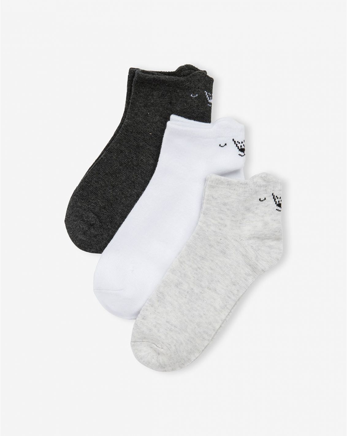 ถุงเท้าสั้น Minene - แพ็ค 3 คู่ - สีขาว/เทา