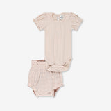 Puff Sleeves Bodysuit & Woven Pants Set H1