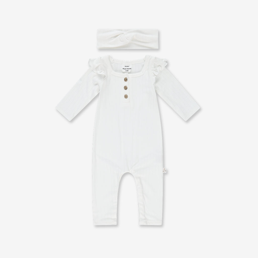 Baby Girl Flared Sleeves Overall & Hair Band RIB - S24
