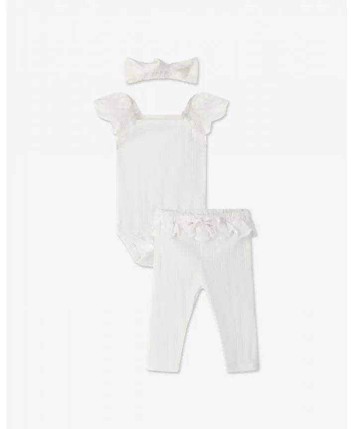 Frilled Sleeve Bodysuit & Log Pants Set + Head band H
