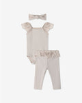 Frilled Sleeve Bodysuit & Log Pants Set + Head band H - H1