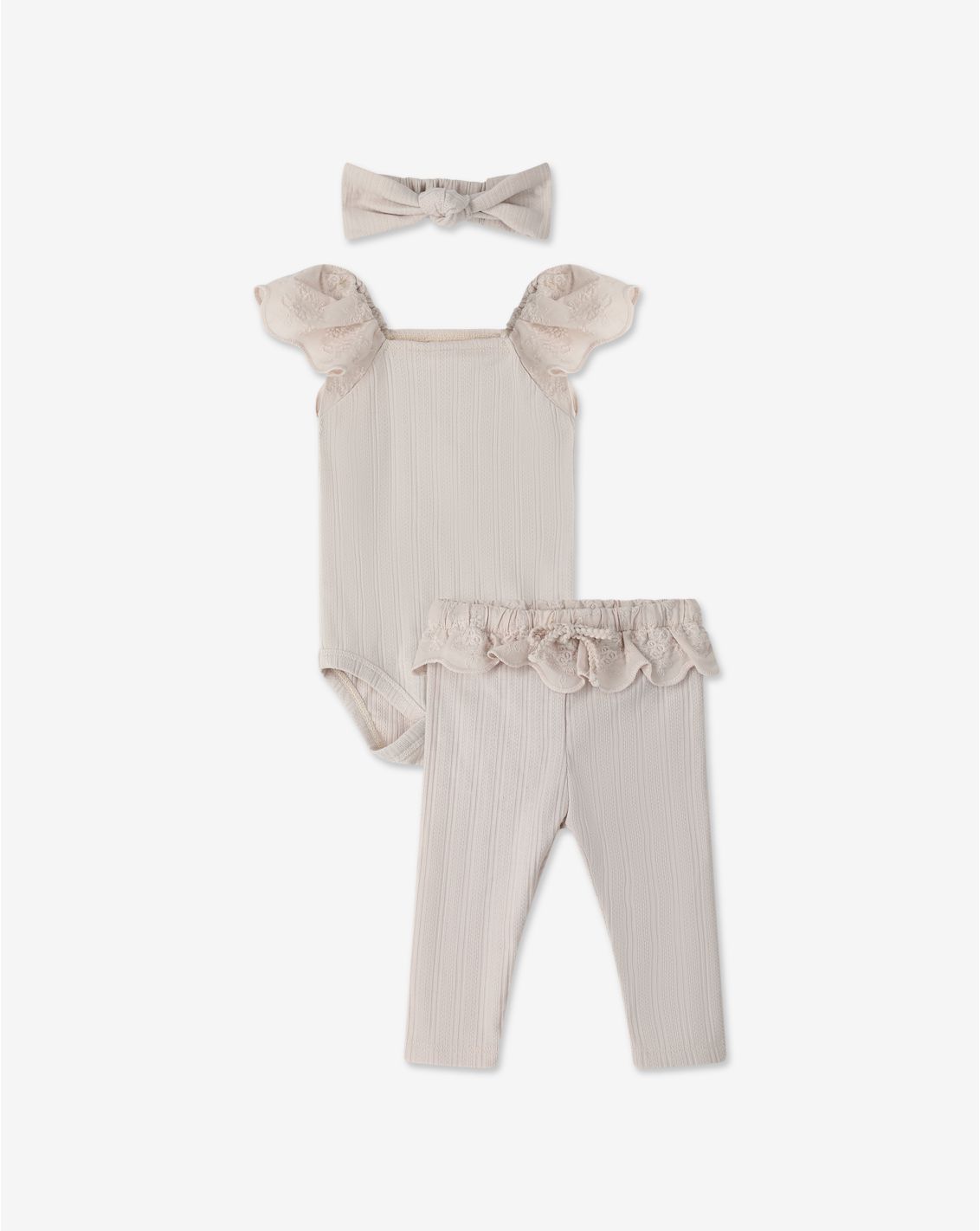 Frilled Sleeve Bodysuit & Log Pants Set + Head band H