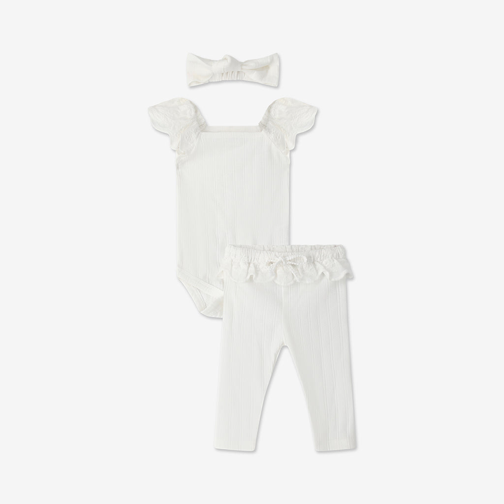Frilled Sleeve Bodysuit & Log Pants Set + Head band H