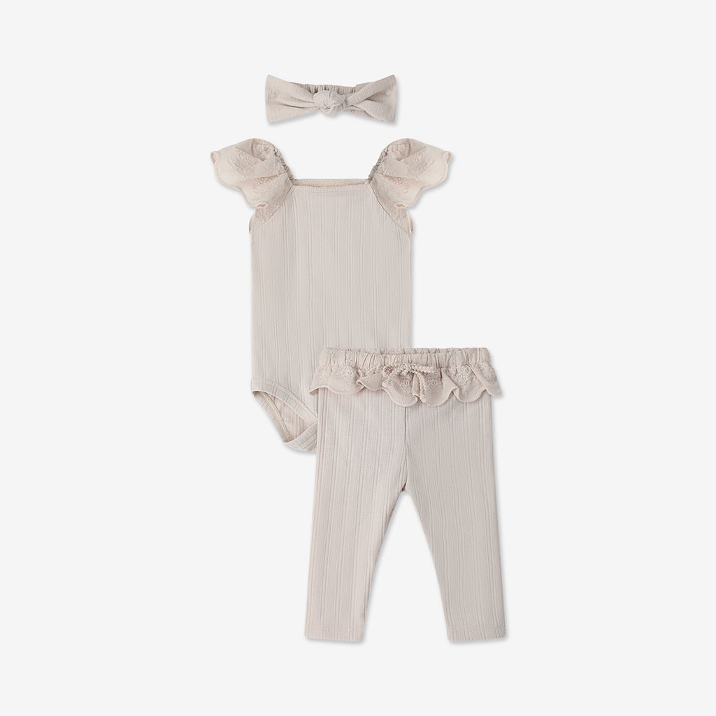 Frilled Sleeve Bodysuit & Log Pants Set + Head band H