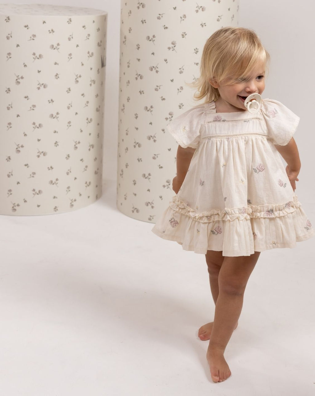 Embroidered Short Sleeve Dress & Bloomers Set + Headband H