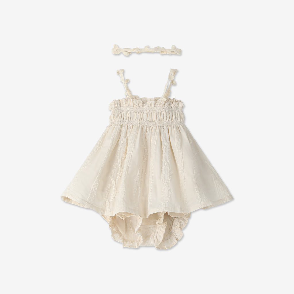 Strappy Embroidered Dress & Bloomers Set + Headbans H