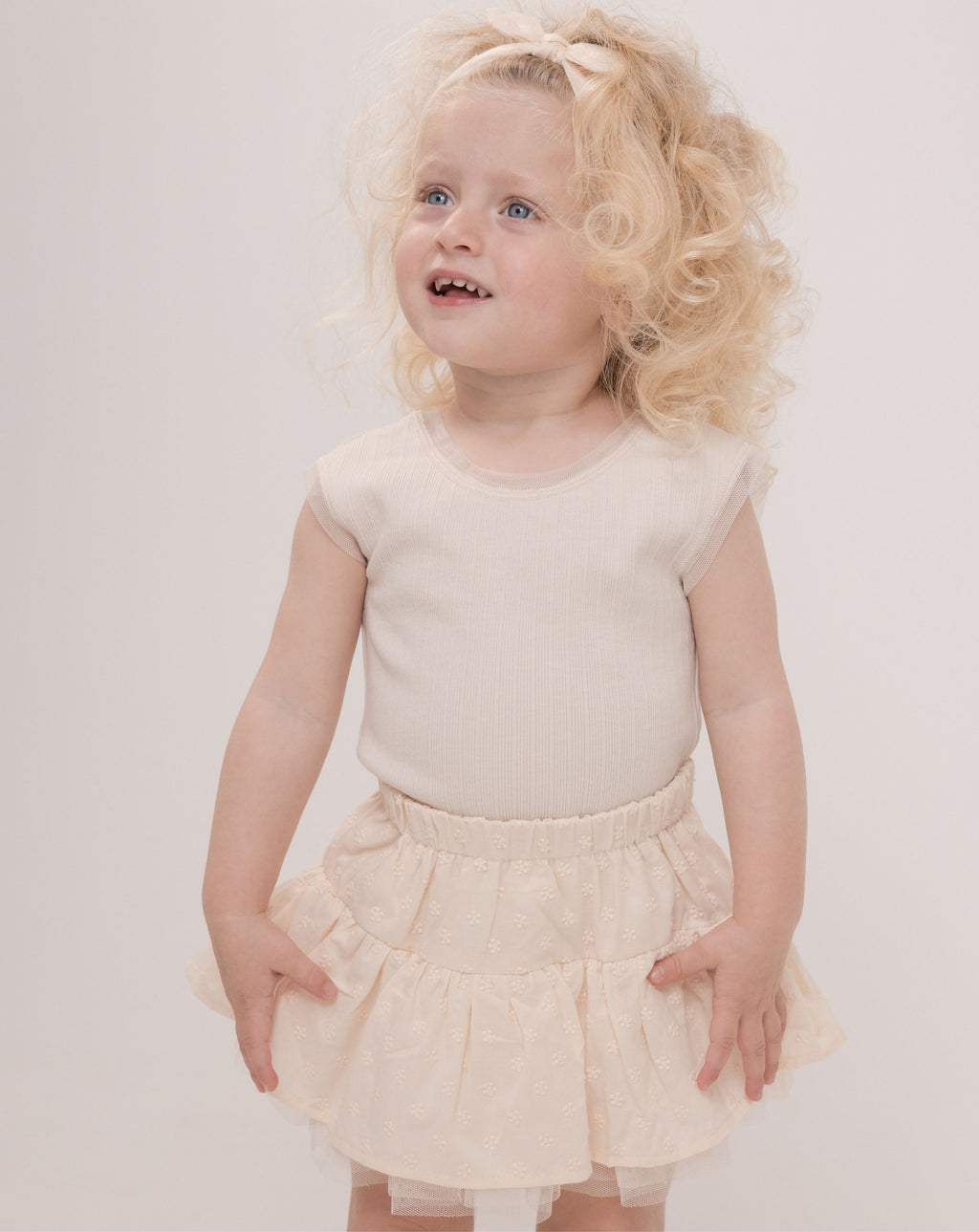 Ribbed Bodysuit & Embroidered Skrit Set + Headband H37
