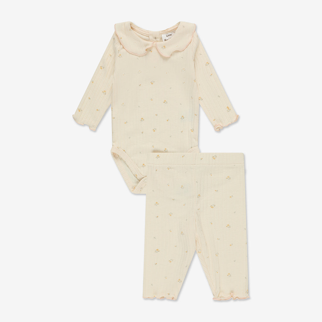 Pointelle Bodysuit with Collar & Pants Set RIB