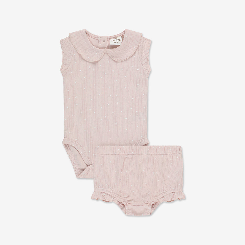 Pointelle Bodysuit with Collar & Pants Set RIB