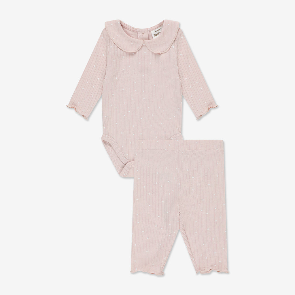 Pointelle Bodysuit with Collar & Pants Set RIB