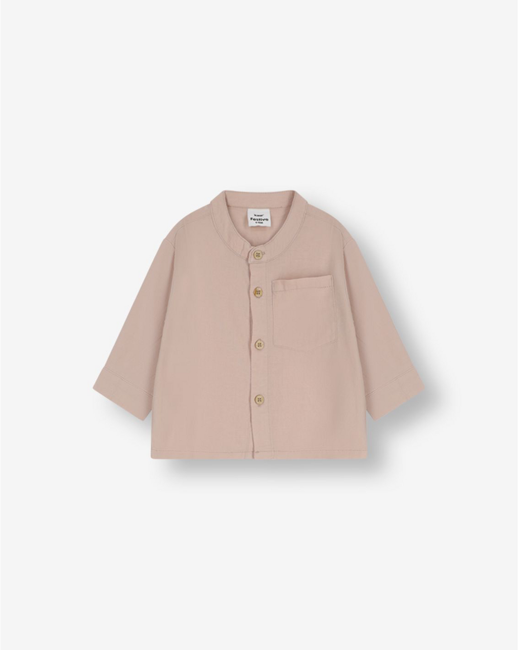 Buttoned Linen Shirt With Grandad Collar WB9