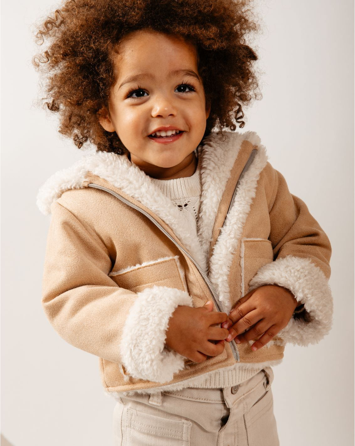 Girls Hooded Suede & Sherpa Jacket Y1