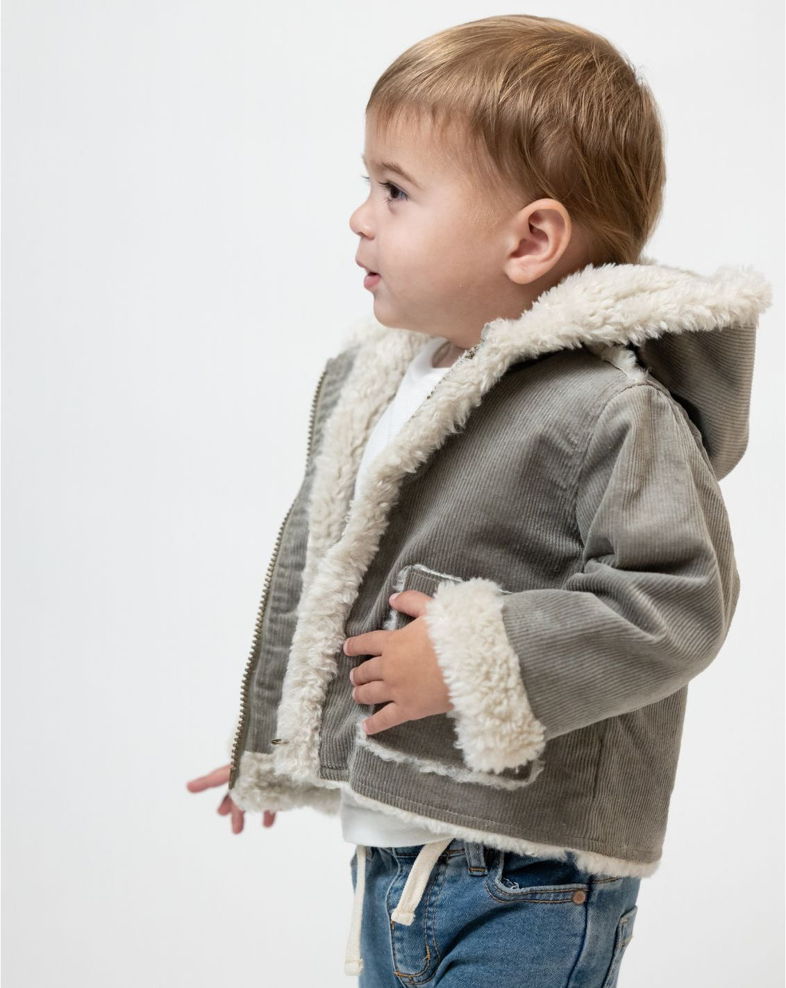 Boys Hooded Suede & Sherpa Jacket Y3