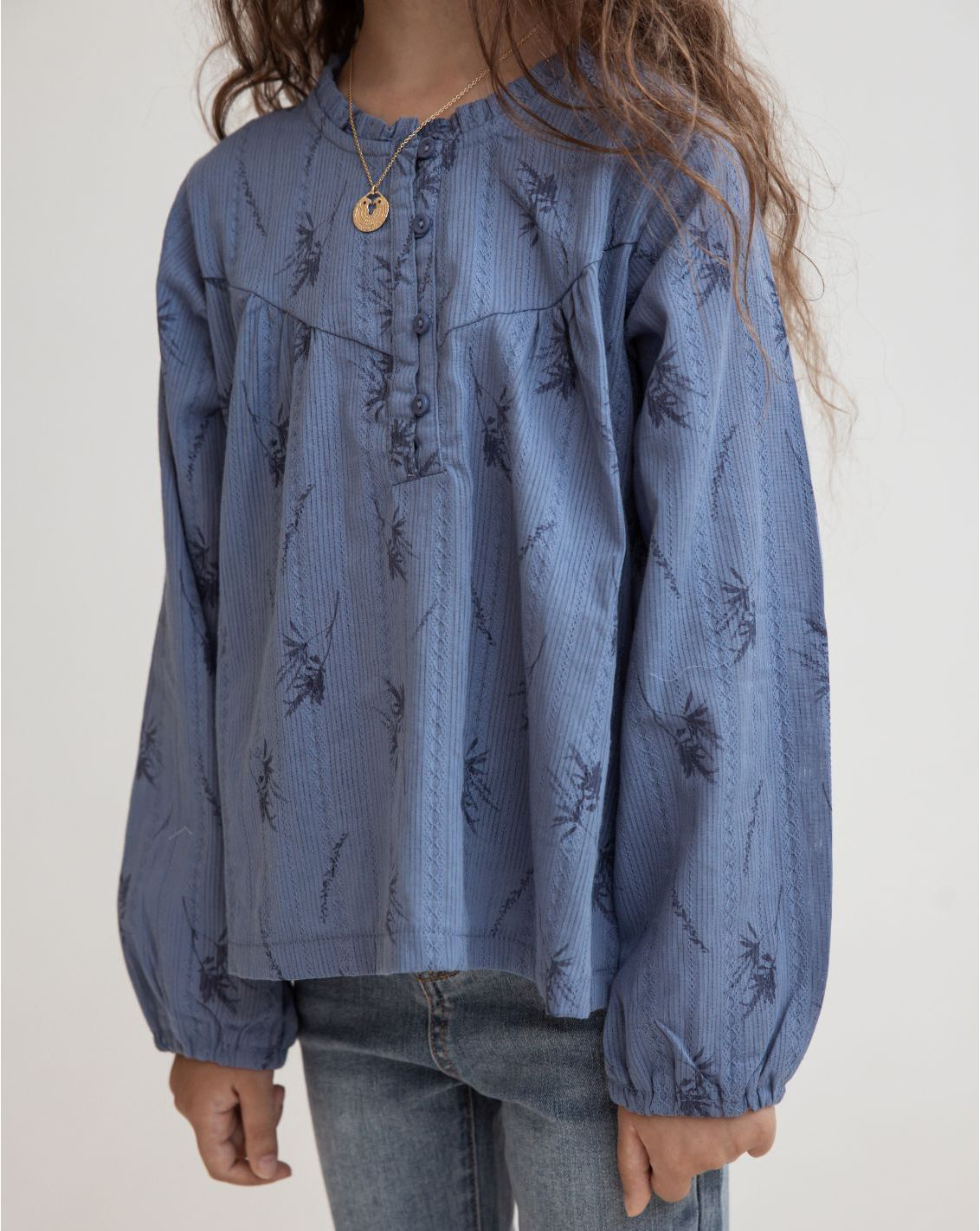 ギャザーとボタン付き織りシャツ A17 