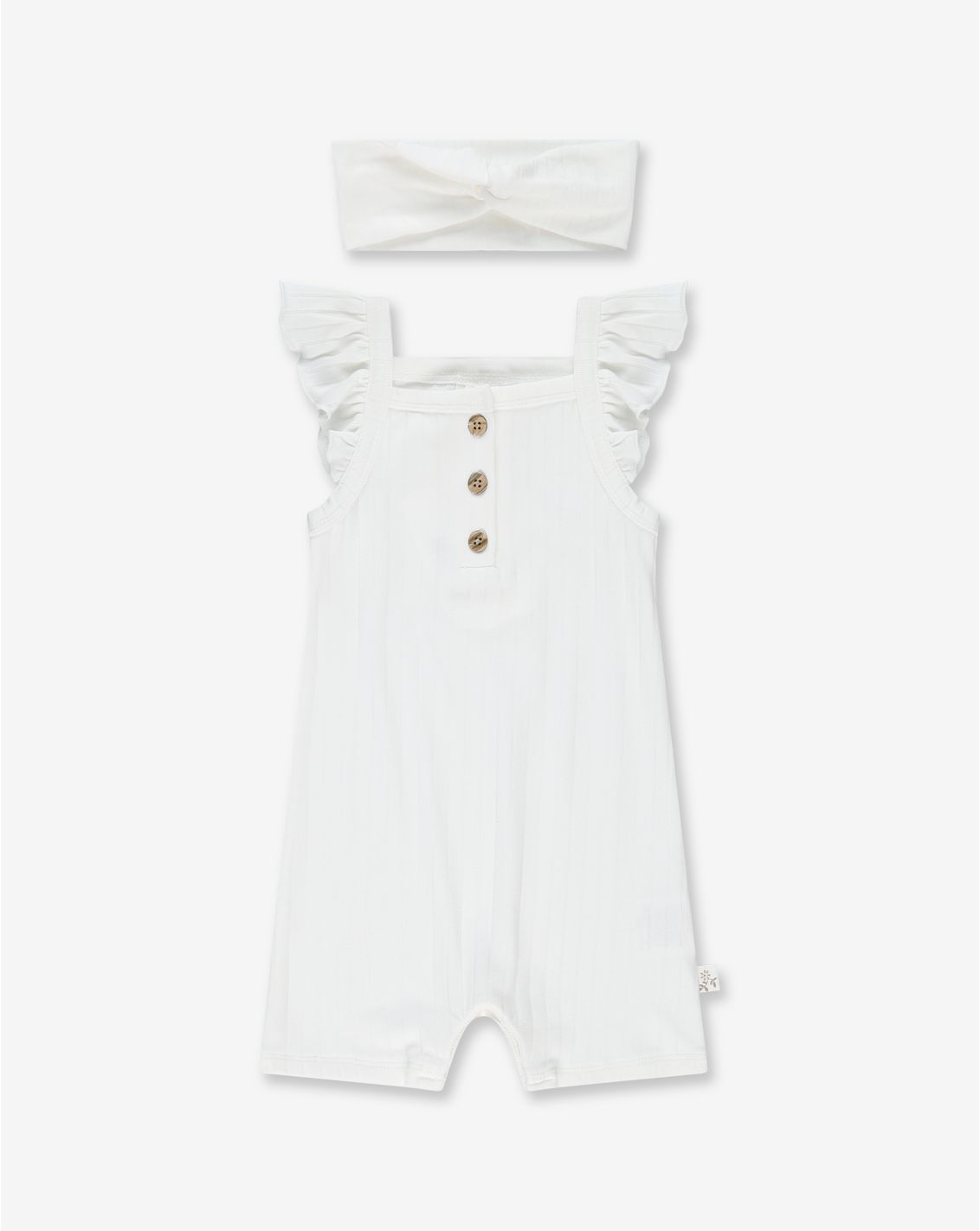 Baby Girl Flared Sleeves Overall & Hair Band RIB2 - Cream