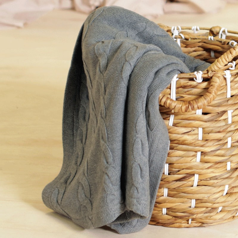 ผ้าห่มสองด้าน - ผ้าถักไหมพรมและขนแกะเทียม 100 x 75ซม