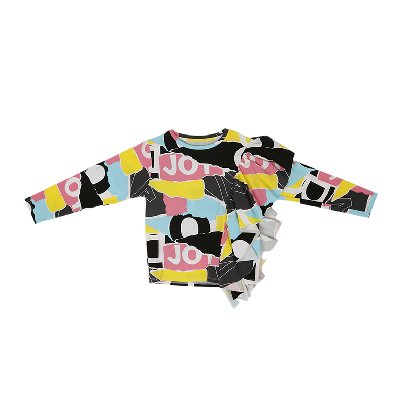 เสื้อยืดคอกลมระบายด้านหน้าเเขนยาว